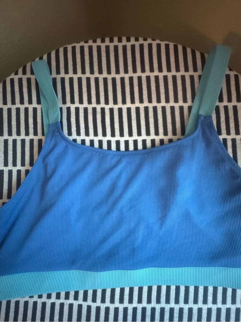 Blue Ribbed Crop Tank with Aqua Straps